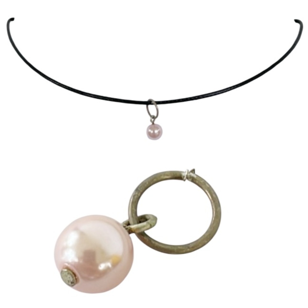 Handmade vintage blush faux pearl bead adjustable choker necklace